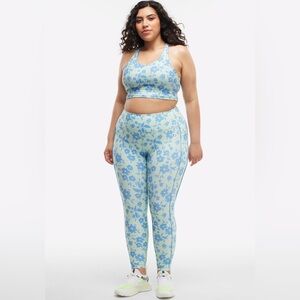 Peloton Cadent Blue Floral High Rise Pocket Leggings & Sports Bra Size 1X